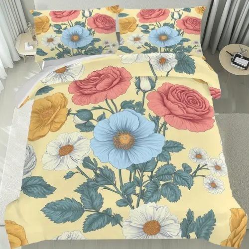 Bright Colorful Floral Pattern Duvet Cover Queen Size Colorful Floral Bedding Set For Home Decor Room Decoration 3 Piece Set