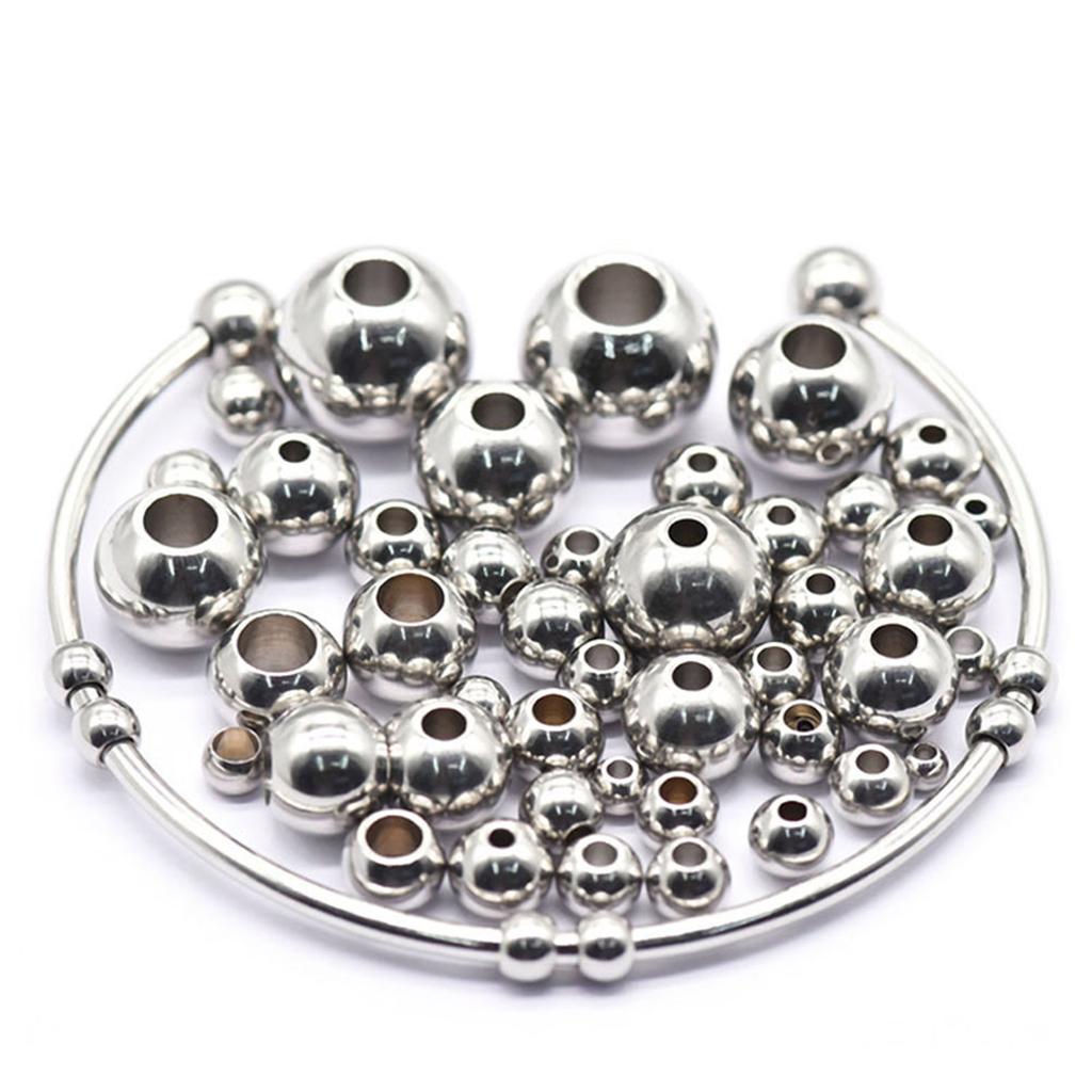 50 Piece 304 Stainless Steel Loose Spacer Beads Charms Silver Color Round Ball Beads For Jewelry Making Diy Necklace Findings