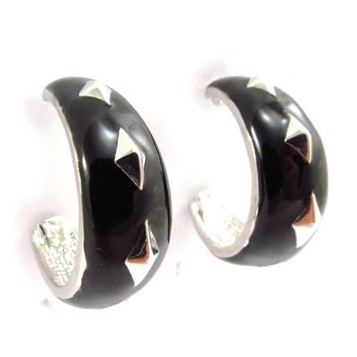 [J6796] - Silver Black 'Cunégonde' Designer Hoop Earrings