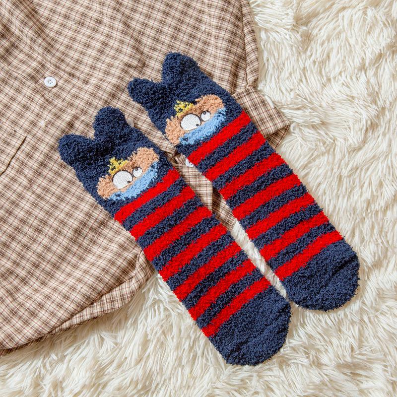 

Three-Dimensional Ears Coral Fleece Socks Women S Japanese Soft Cute Animal Half Fleece Women S Socks Home Floor Socks One size fits all тёмно-синий