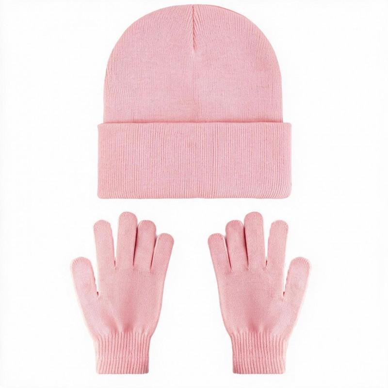 Unisex Winter Knit Beanie Hat Gloves Set Warm Acrylic Cap Outdoor Cold Weather Casual Wear