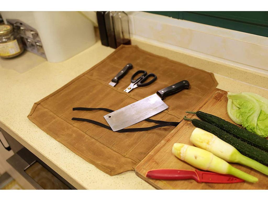 Portable Waxed Canvas Knife Storage Bag for Chefs and Outdoor Activities