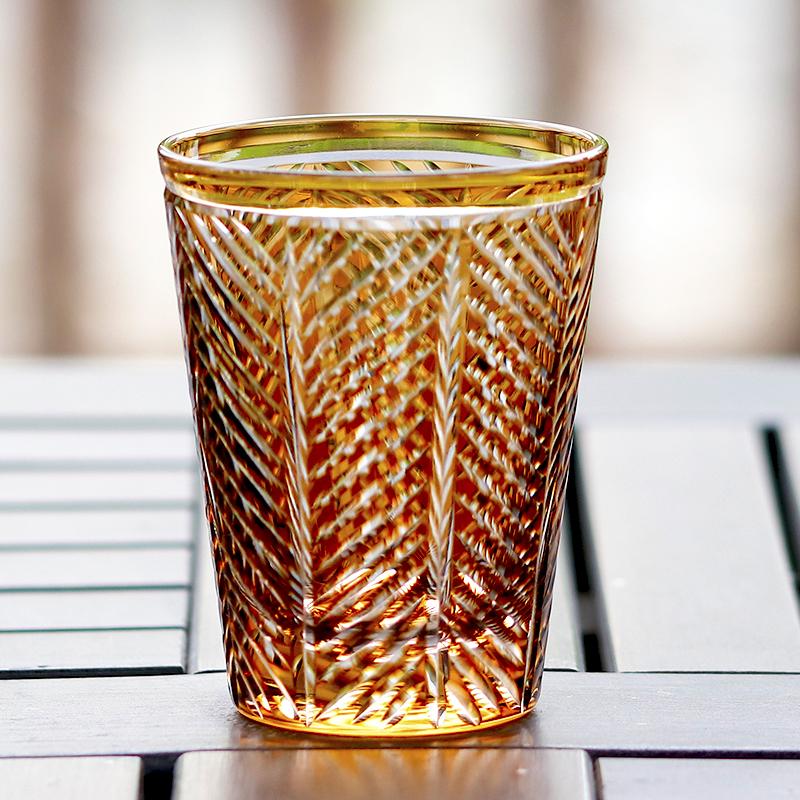 Red Handmade Highball Glass - Modern Cut Crystal Cocktail Tumbler - Art Glass for Whiskey, Iced Tea, Juice - 300ml 201-300ml