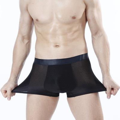 Herrenunterwäsche aus Eisseide, atmungsaktiv, hohl, ultradünn, sexy, männliche Boxershorts