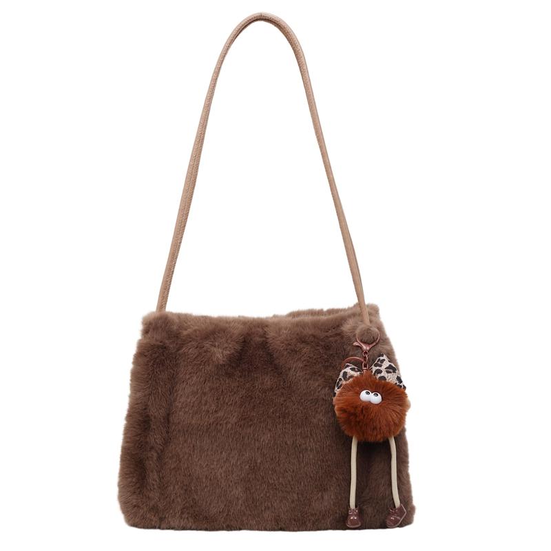 

Плюшевая сумка Женская сумка-мессенджер для поездок Однотонная сумка-тоут коричневый