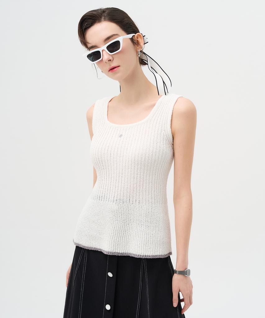 Pelimela 2-Way V-Neck Square Neck Knit Sleeveless (White)