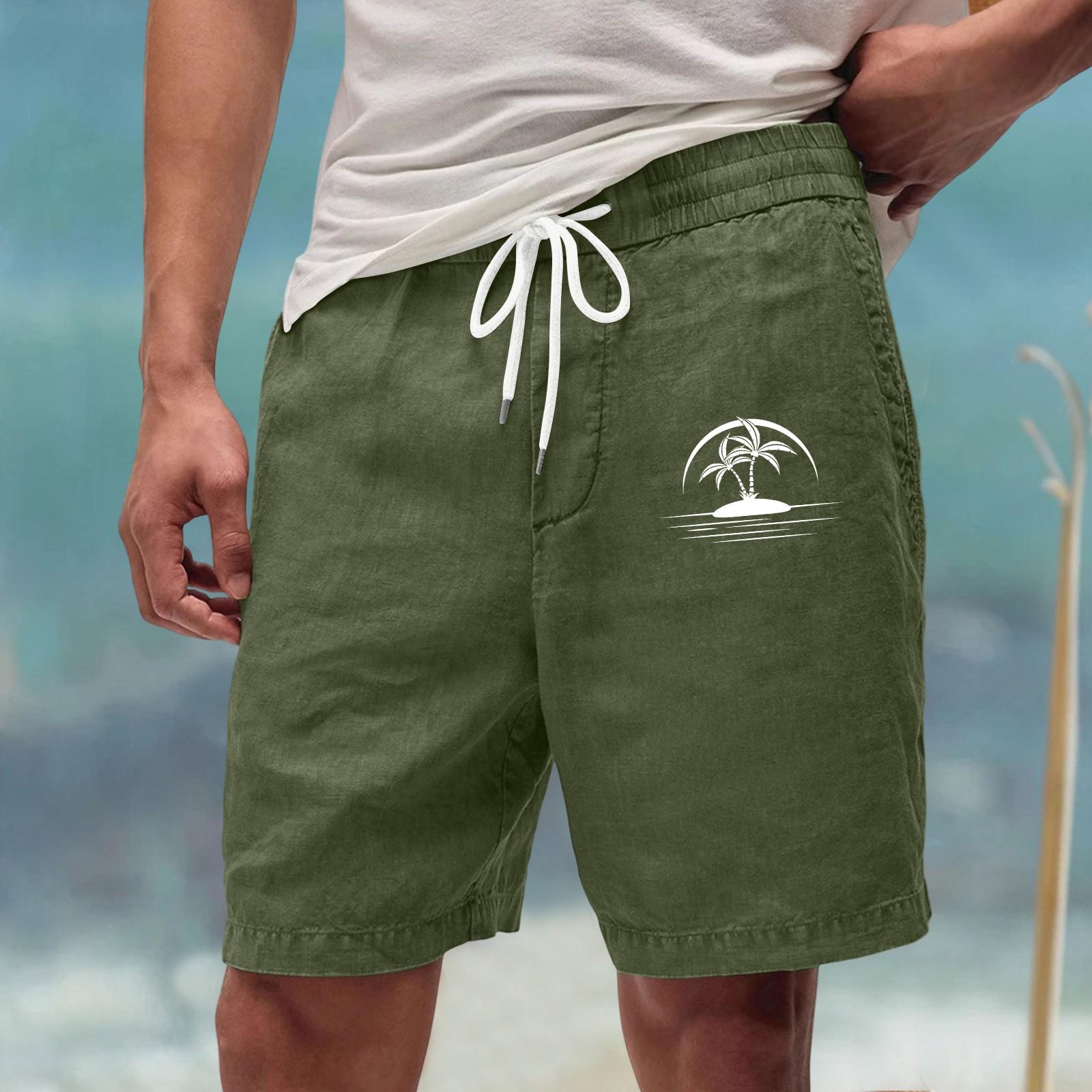 

Men’s Casual Drawstring Elastic Waist Loose Fit Summer Shorts with Palm Tree Print Lightweight Linen-Like Fabric Beach Shorts XXL