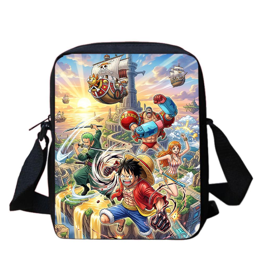 Cartoon One Piece School Crossbody Bag, Light Weight Unisex Sling Bag for Boys Girls Age 6-10 Daily Outdoor Travel Casual Pack
