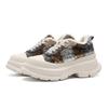 Leopard print board shoes platform heightening CM new lamb wool fleece lace-up casual sports shoes couple bread shoes