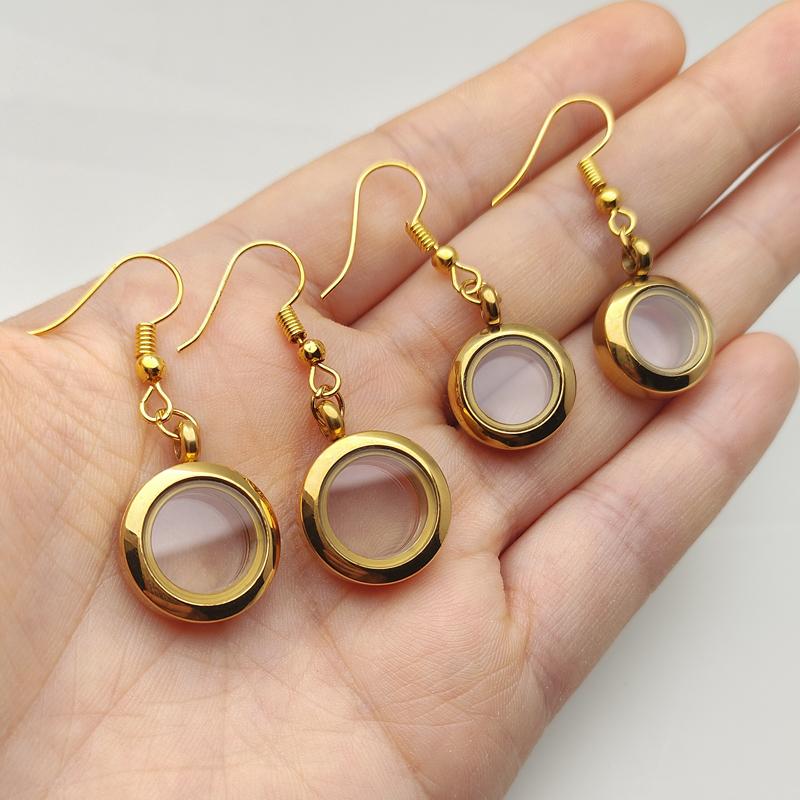 6Pairs 15mm/17mm Stainless Steel Earrings Floating Charms Locket Eardrop Glass Living Memory Earrings For Women Jewelry Making