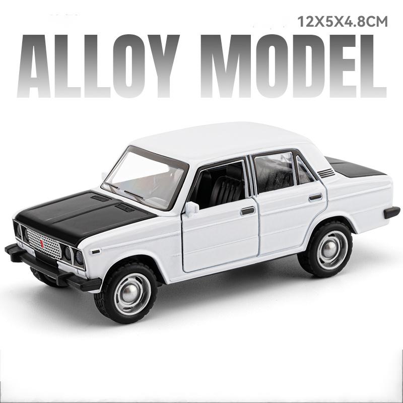 1:Maßstab 36 Lada Spielzeugauto Legierung Druckgussmodell Gummireifen Hinterrad Rückstellkraft Türen zu öffnen Miniaturmodelle Ideale Ornamente gray