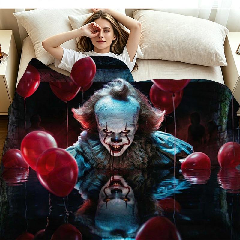 It Clown Print Flannel Blanket High Quality Warm Comfortable Cover for All Seasons Perfect for Gifts Home Decor