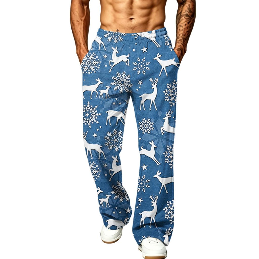 Men's Loose Fit Christmas Print Casual Pants with Pockets for Holiday Daily Wear