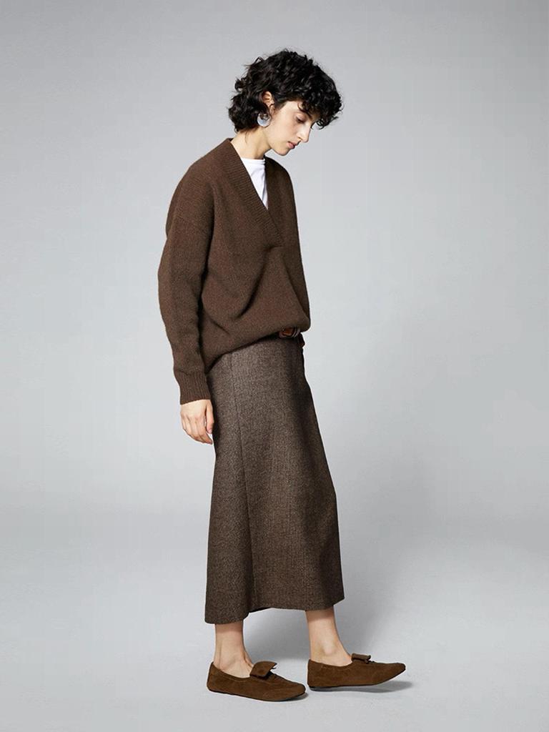Wen Jiu Elegant High-Waisted Wool Suit Skirt - Mid-Length, Winter Classic