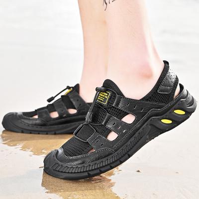Summer Mesh Sandals Men's New Trendy Pump Beach Shoes Men's Authentic Leather Hollow Out Sports Casual Shoes