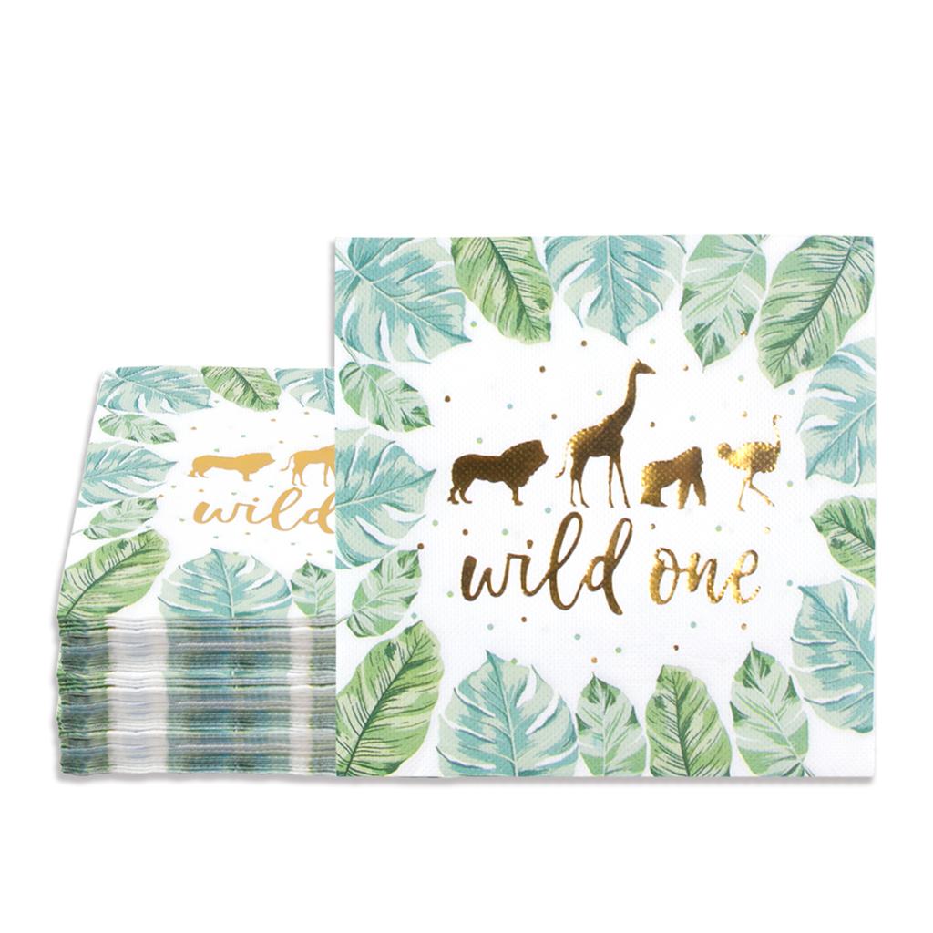 Wild One Palm Leaves Animal Napkins Kid Jungle Safari  theme1st Birthday Party Decoration Baby Shower Disposable Tissue Supplies