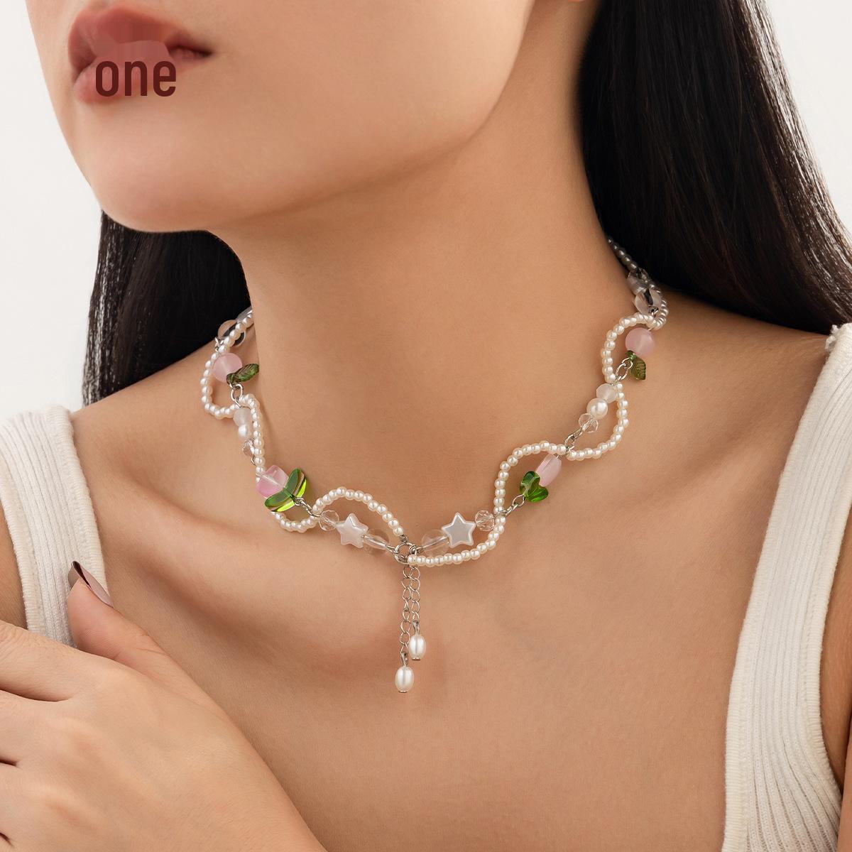 

Fresh Pearl & Acrylic Flower Necklace Set - European & American Style