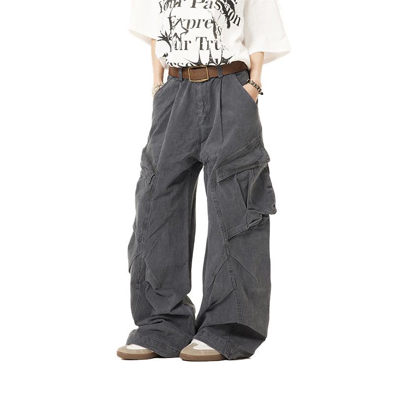 

Унисекс Ретро Широкие Брюки Карго - Хип-хоп Повседневные Многокарманные L серый