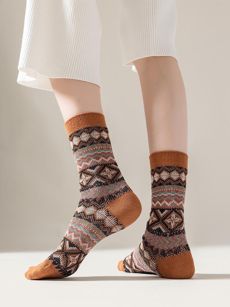 3er Pack Damen Baumwollsocken Herbst und Winter Warme Socken Dick Gestrickt Hütten Gemütliche Crew Weiche Socken Geschenke für Frauen Bunte Mode