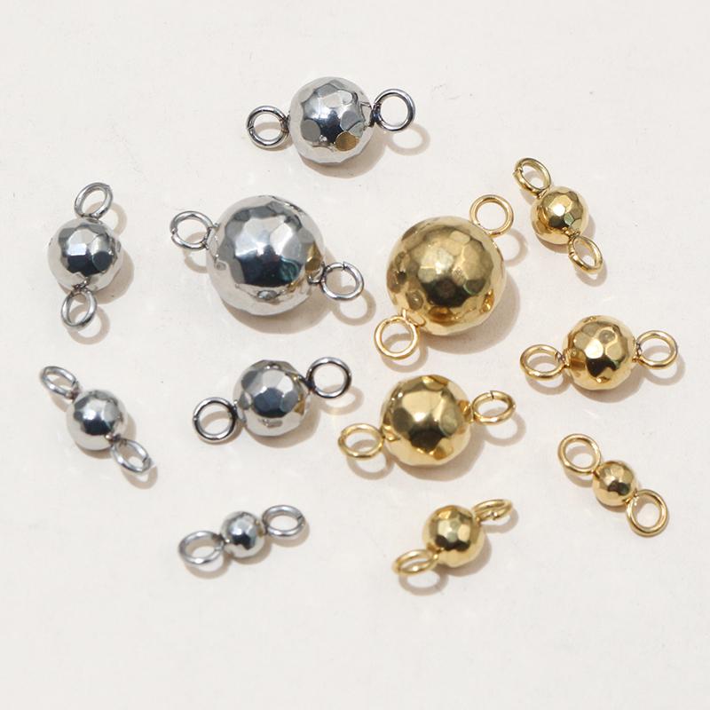 20pcs 4/5/6/8mm Double Loops Round Stainless Steel Bead Ball Charms Pendant Connector Earrings Necklace DIY Jewelry Accessories