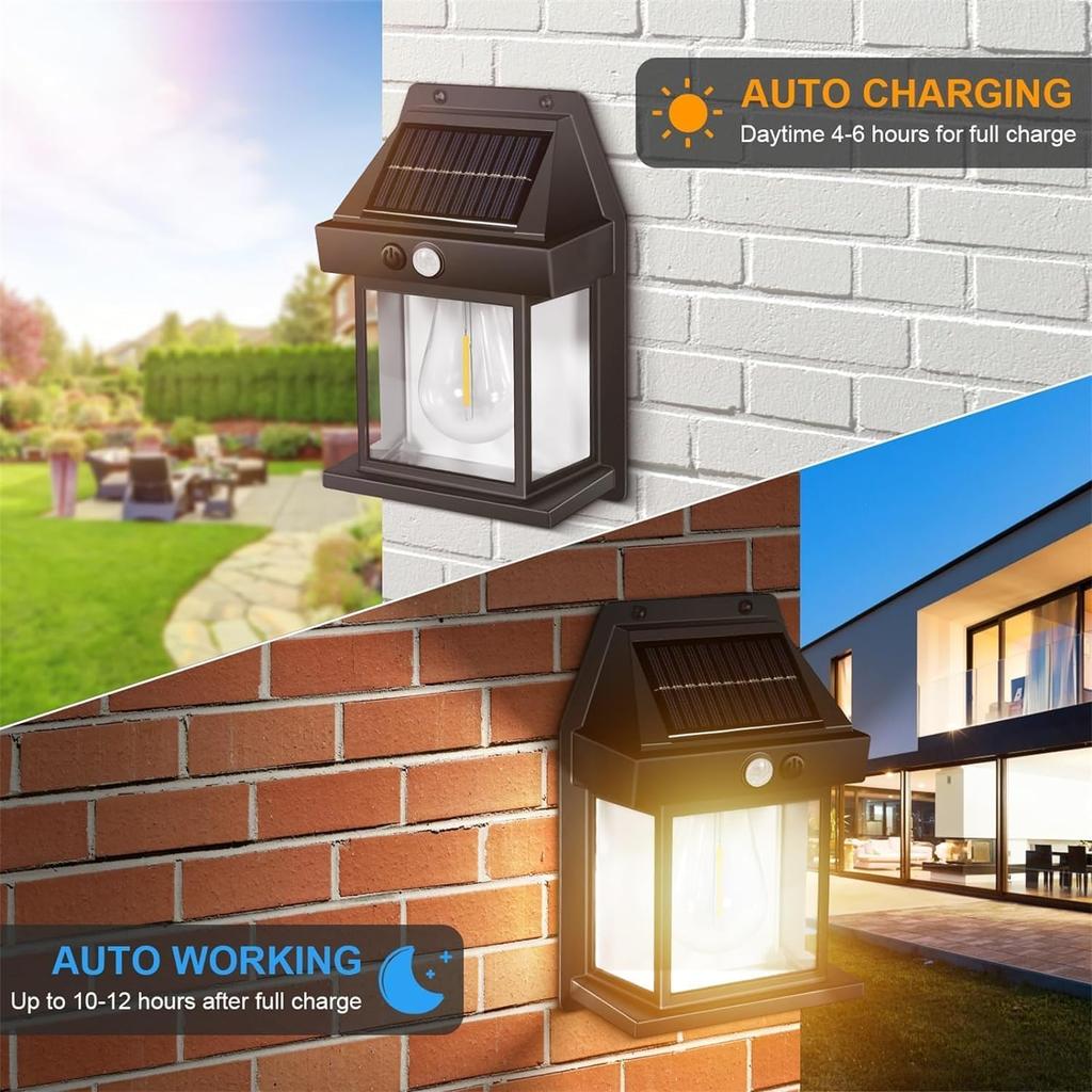 2 PCS Solar Wall Lights, Outdoor Dusk To Dawn Motion Sensor, 3 Lighting Modes, Waterproof, Modern White Plastic Solar Security Wall Lanterns for