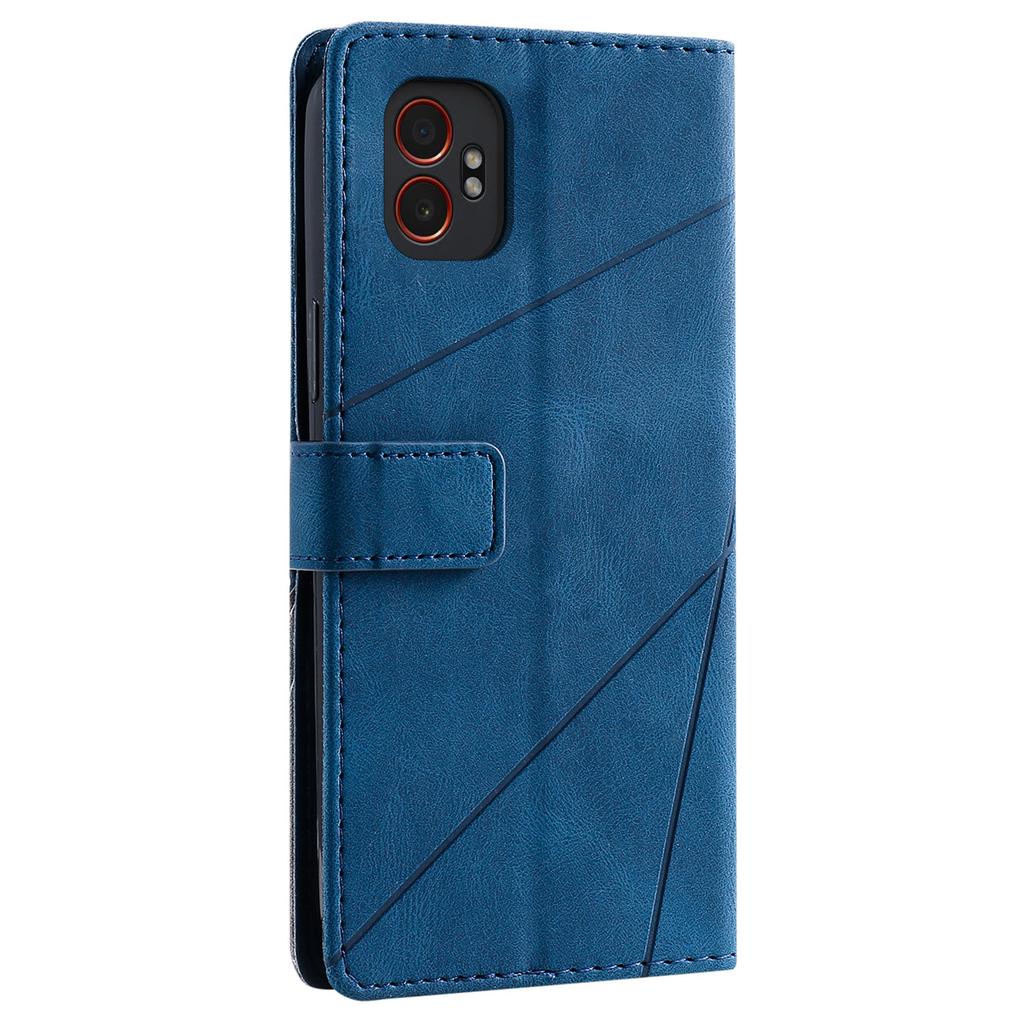 For Samsung Galaxy XCover7 Pro Case Imprinted Lines PU Leather Splicing Wallet Phone Cover with Wrist Strap