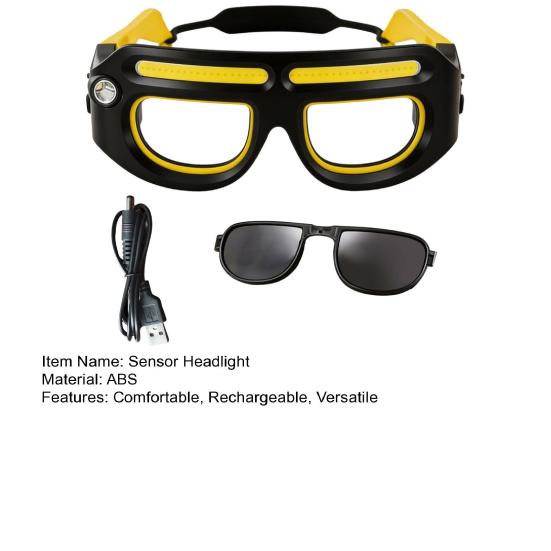 Lunettes frontales LED à détecteur de mouvement, 5 modes d'éclairage, lampe stroboscopique rechargeable, lunettes de sécurité mains libres, étanches, pour le cyclisme nocturne