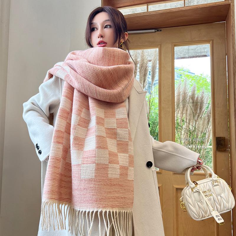 New Simple Imitation Cashmere Scarf for Women Gentle and Comfortable Korean Style Scarf  Small Fragrance Warm and Long Beard Shawl
