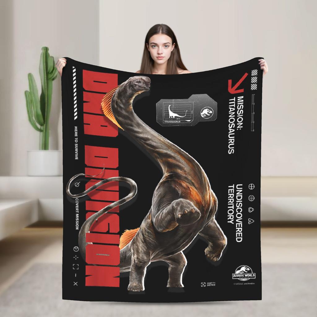 Jurassic T-Rex Grid World Blanket Flannel Spring/Autumn Logo Breathable Lightweight Throw Blankets for Travel Bedroom Quilt