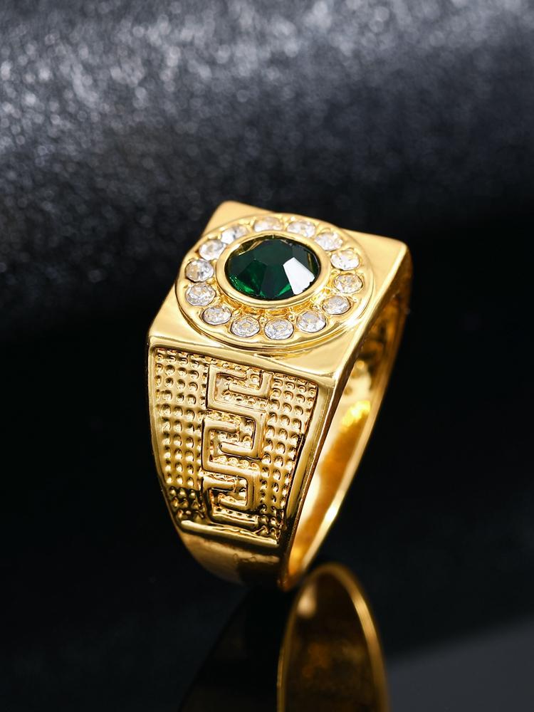 

Роскошно инкрустированное кольцо с зеленым цирконом для мужчин, мужа, модное мужское классическое кольцо золотого цвета, кольцо для вечеринки, свадебное кольцо, подарок на годовщину 7