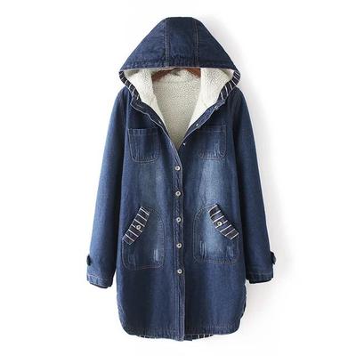 Giacca imbottita in denim spesso da donna taglie forti autunno e inverno, giacca imbottita in velluto di media lunghezza, giacca in denim con cappuccio