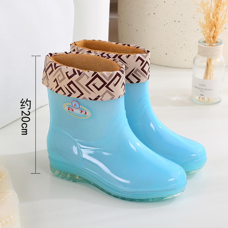 Fashion Rain Shoes Women's Non-slip Rain Boots Adult Water Boots Medium Tube Transparent Water Shoes Women's Warm Velvet Rubber Shoes Overshoes Winter