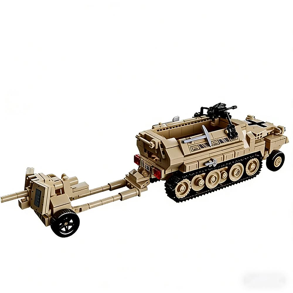 World War 2 WW2 Army Military Soldiers SWAT Half Tracked Armor Vehicle Trailer Assemble Building Blocks Bricks Children's Toys