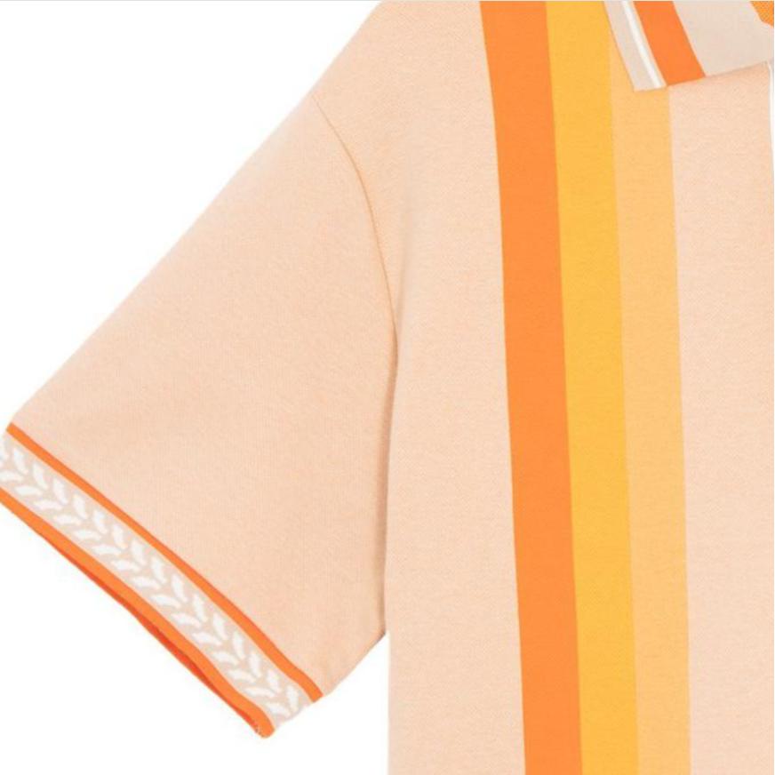 Puma Unisex Light Orange Vertical Striped Polo Shirt With Badge Casual Streetwear 628233-32
