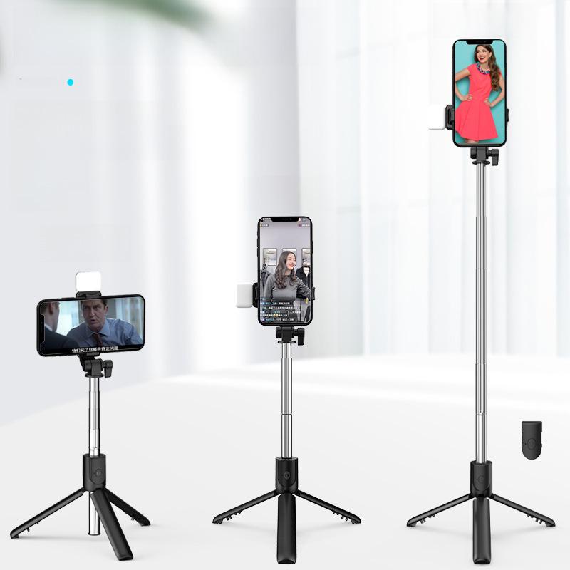 R1S Tripod Selfie Stick: Portable Phone Holder with Fill Light for Outdoor Streaming