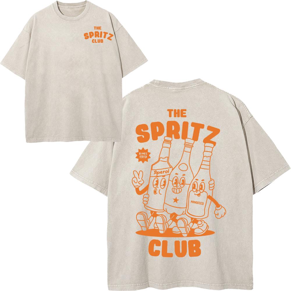 Cotton Vintage Washed Aperol Spritz Club Tshirt New Fashion Men Casual Retro Lemon Cool Oversize Loose Acid Wash Tee Shirt