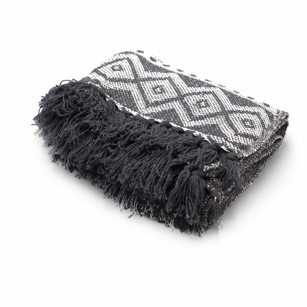 Throw Blanket Boho Grey Geometric 125x150cm