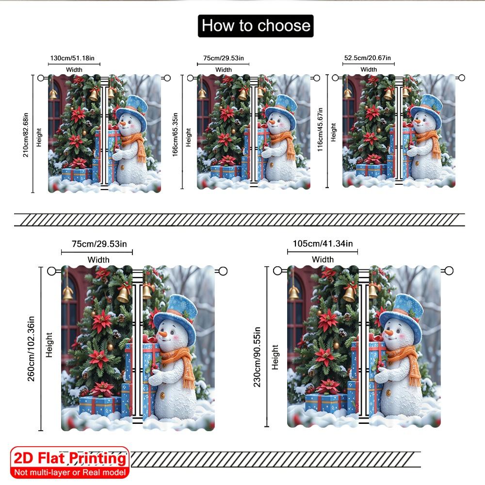 2pcs 2D Flat Printing Merry Christmas Party Curtains Cute Snowman Christmas Gift Polyester Without Electricity Party Decorations