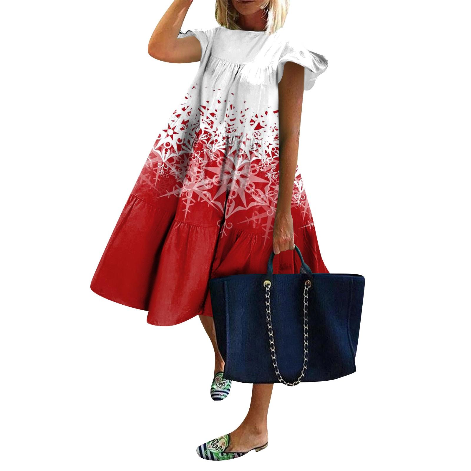 

Женское платье с летающими рукавами и цветочным принтом, повседневное свободное длинное платье с круглым вырезом M красный