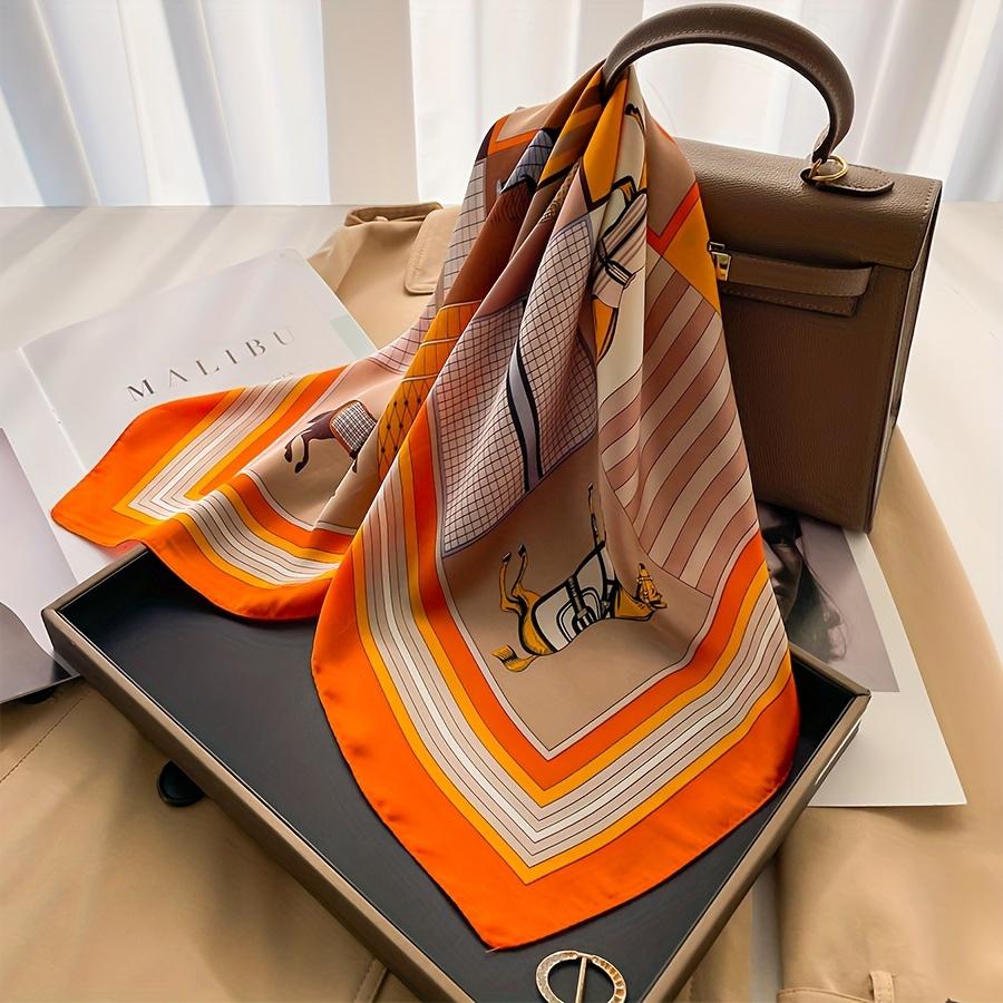 Luxury Horse Pattern Silk Square Scarf Women Soft Satin Hairband Neckerchief Office Hijab Headband Foulard Bag Ribbons Gift