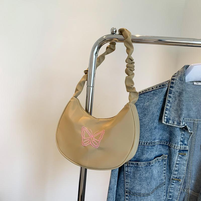 

Маленькая свежая и простая плиссированная сумка подмышку, летняя новая модная сумка-пельмень с бабочкой, универсальная наплечная сумка-мессенджер хаки