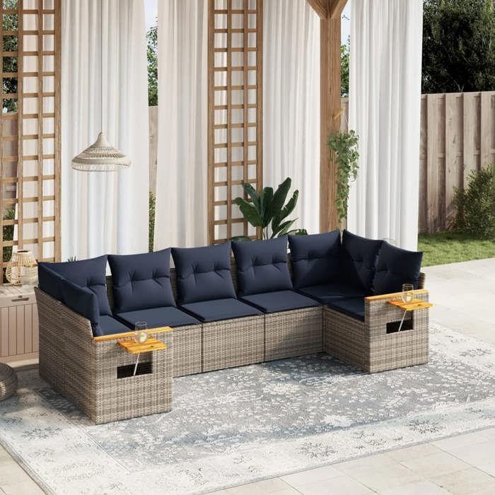 VidaXL Salon de Jardin avec Coussins 7 pcs, Canapés de Patio, Ensemble de Meubles, Mobilier de Terrasse Exterieur, Gris 3227111