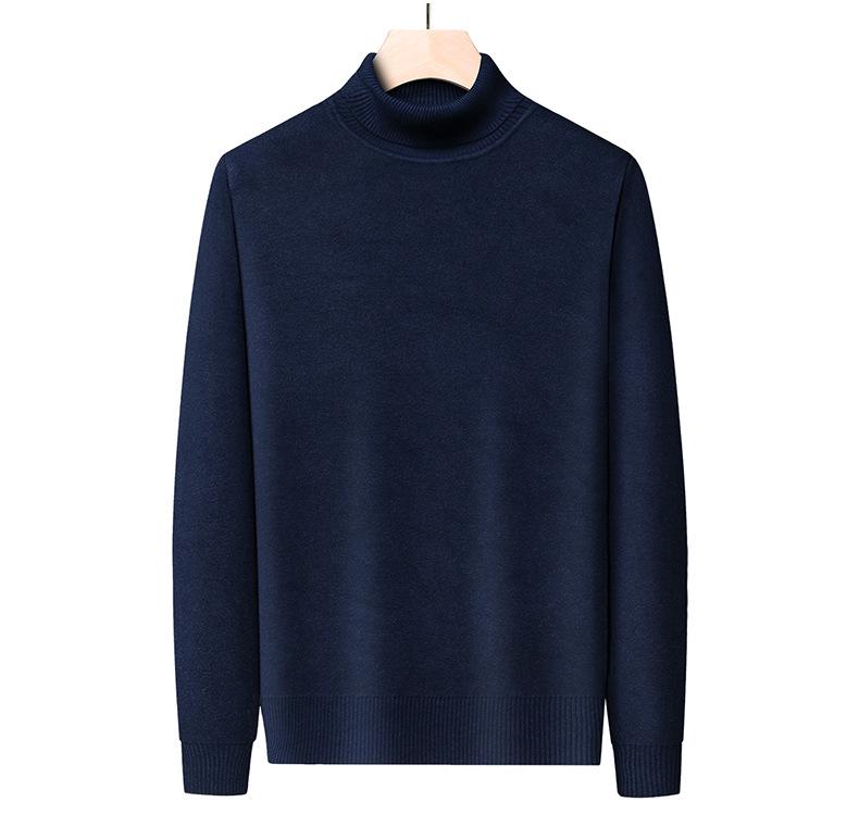 Men's Winter Warm Velvet High Neck Sweater - Solid Color Knit Pullover