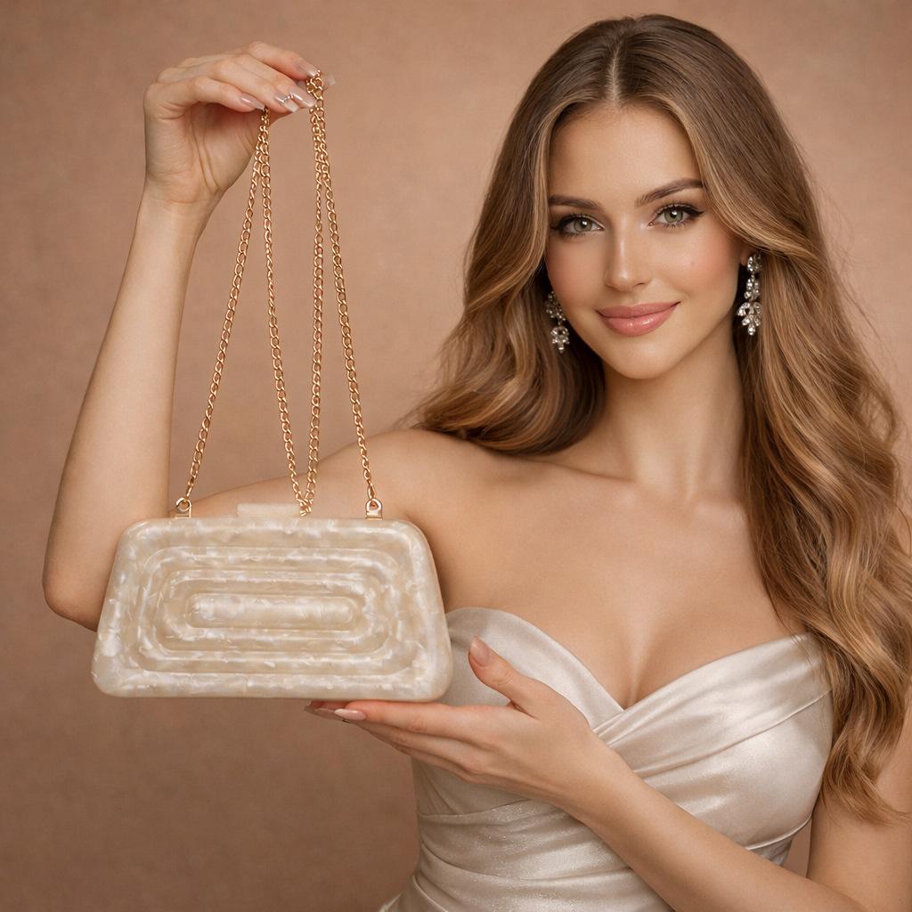 Ladies Acrylic Dinner Bag One Shoulder Oblique Span Wedding Banquet Clutch Bag Chain Bag