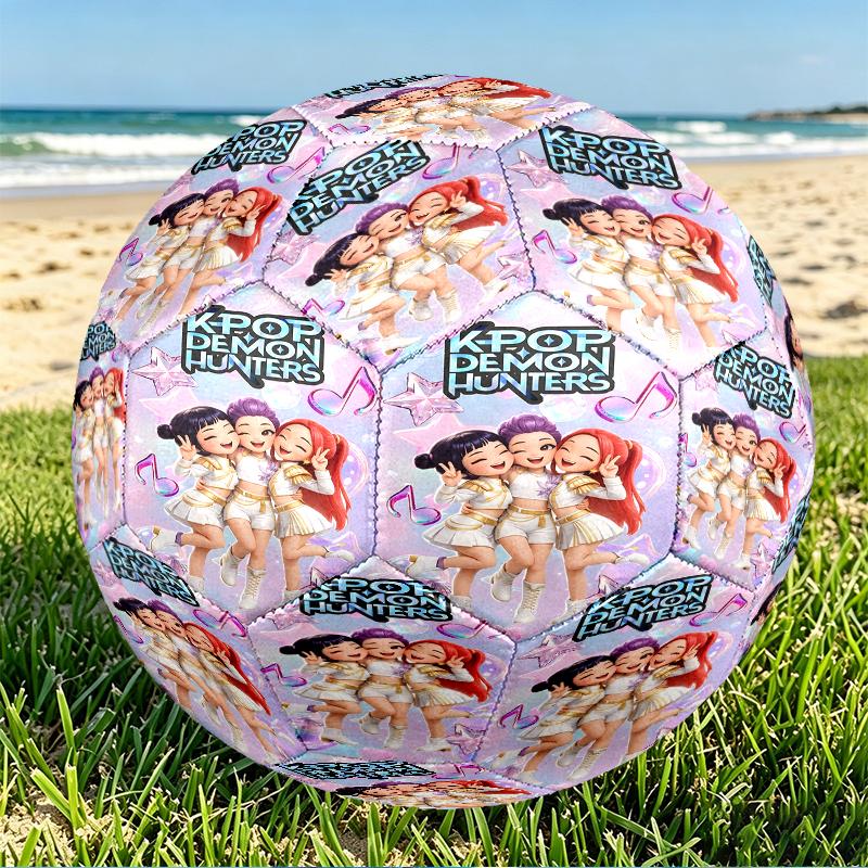 KPop Demon Hunters Print Size 5 Soccer Ball, PU Wear Resistant Football for Match Training and Daily Practice, Birthday Gift for Soccer Fans