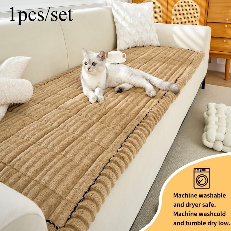 

Thick Warm Flannel Quilted Stripe Non Slip Sofa Pad Cover Home Office Decor Cushion Protector Durable Washable Perfect Gift 90x160cm