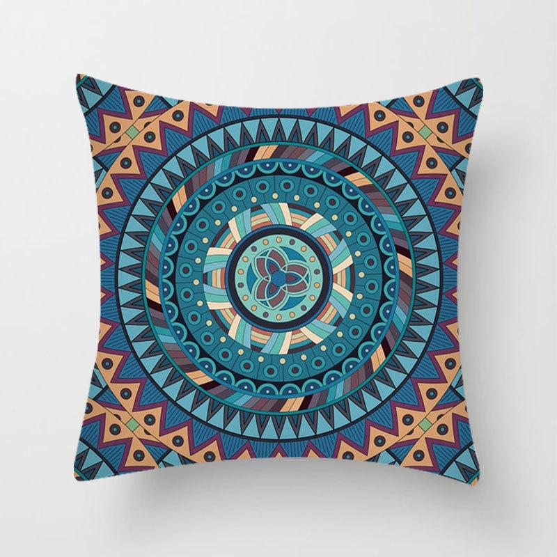Household Stitching Colorful Mandala Printed Pillow Cover Bedroom Sofa Cushion Peach Leather Velvet Cushion Cover