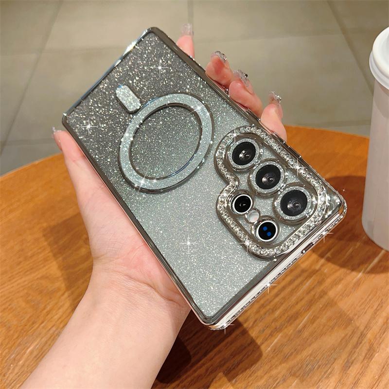 Glitter Magnetic Bling Diamond Cover for Samsung Galaxy S25 Ultra S24 FE A56 A36 A26 A16 A55 A35 A25 A15 A54 Case iPhone 16 15 Plus 14 13 Pro Max Case