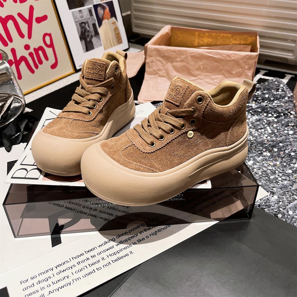 [Fanfna] velvet high-top shoes for women's comfort and leisure 2025 autumn new thick-soled heightening fashionable versatile board shoes