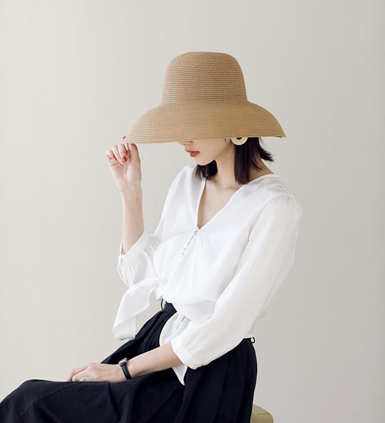 2023 New Natural Grass Women Summer Eaves French Hepburn Wind Foldable Fashion Sun Hat Beach Sunscreen Sunshade Basin Bucket Hat